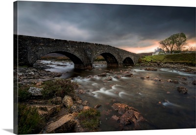 Three Arched Bridge Over River And Glen Sligachan, Isle Of Skye, Scotland, Europe