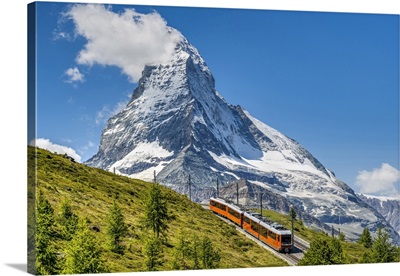 Train Along The Gornergrat Mountain With Matterhorn In The Foreground, Switzerland