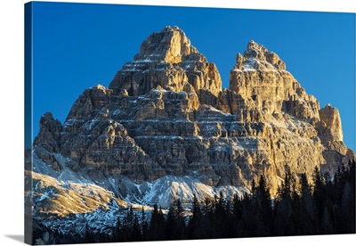Tre Cime di Lavaredo or Drei Zinnen mountain peaks in the Dolomites, Veneto, Italy