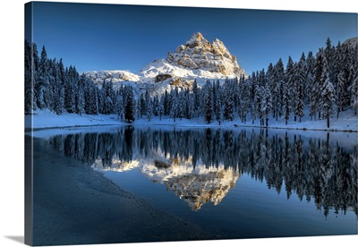 Tre Cime Di Lavaredo Reflecting In Lake Antorno, Dolomites, Italy