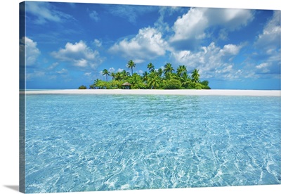 Tropical Lagoon With Palm Island, Maldives, South Male Atoll, Mahaanaelhihuraa, Rihiveli