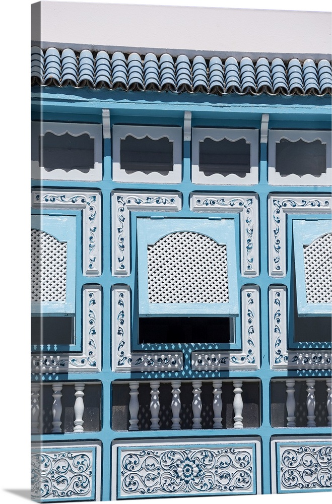 Tunisia, Kairouan, Madina, decorative blue window, decorative.