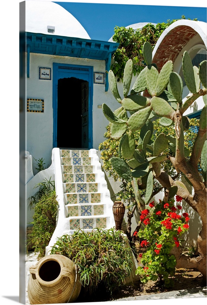 Tunisia, Tunis, Sidi-Bou-Said. Courtyard of a traditional riad or merchant's house.