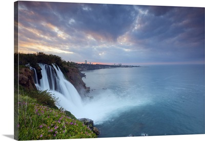 Turkey, Duden Kiyi Selalesi Waterfall falling directly into the sea