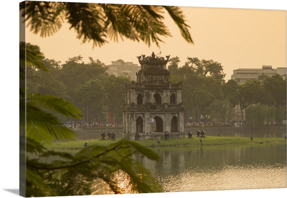 Turtle Tower (Thap Rua) on Hoan Kiem Lake at dawn, Hanoi, Vietnam.