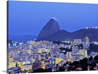 Twilight view over Laranjeiras towards the Sugarloaf Mountain, Rio de Janeiro, Brazil