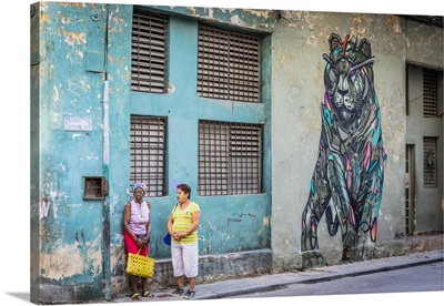 Two Women Talking In A Street In La Habana Vieja (Old Town), Havana, Cuba