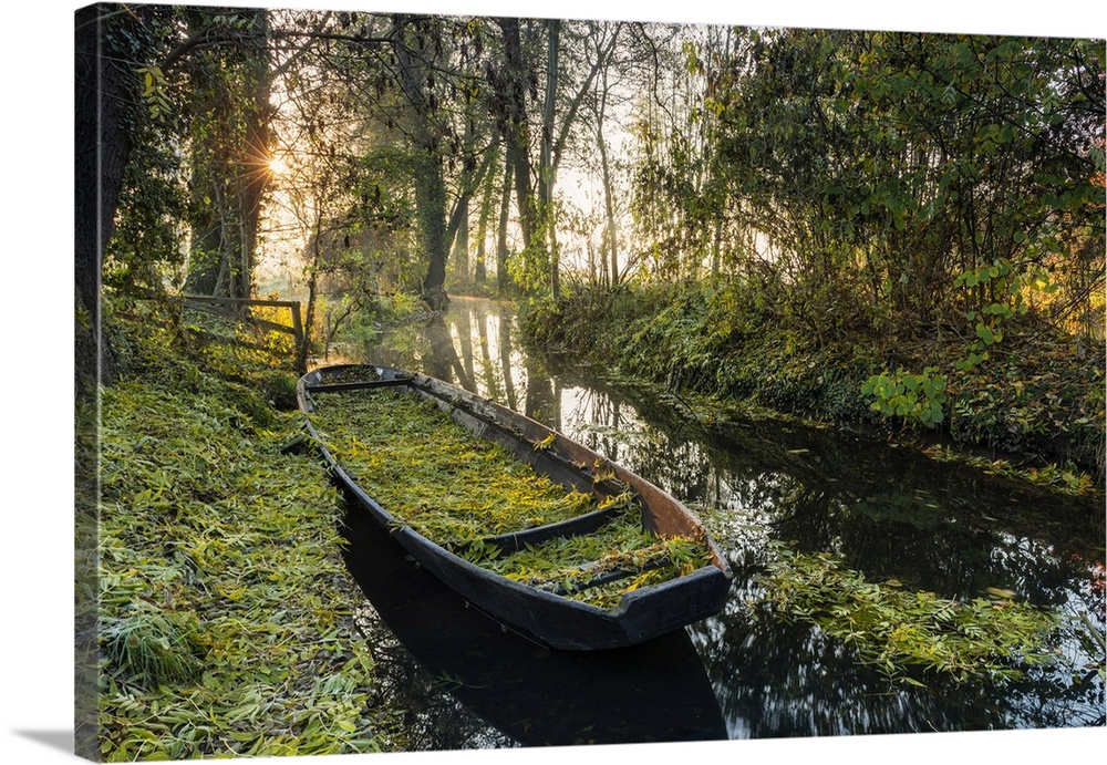 typical boat on a canal in the Spreewald, Biosphere reserve Spreewald, Brandenburg, Germany, Europe.
