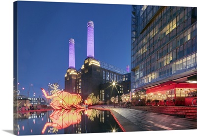 UK, England, London, Borough Of Wandsworth, Night View Of Battersea Power Station