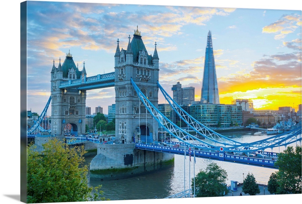 UK, England, London, River Thames, Tower Bridge and The Shard Wall Art
