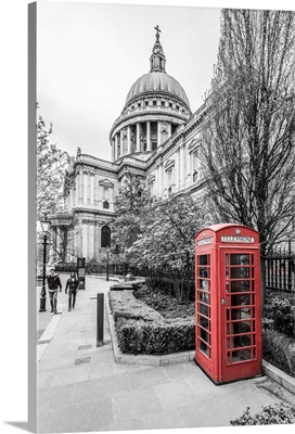 Uk, England, London, St. Paul's Cathedral, Red Telephone Box