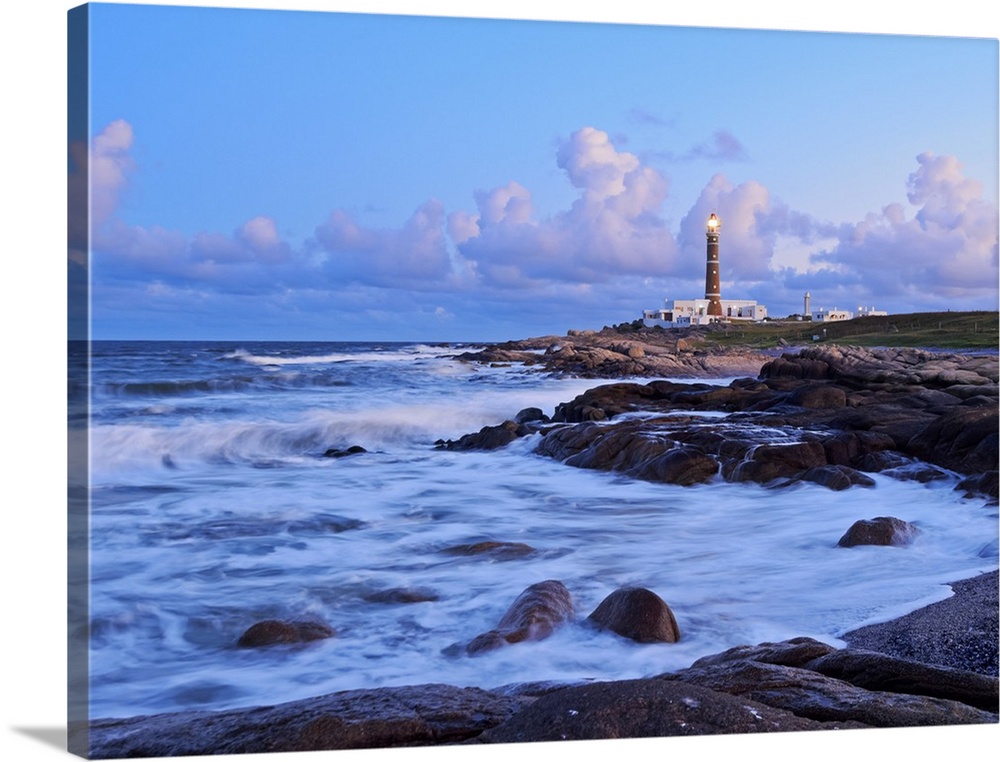 Uruguay, Rocha Department, Cabo Polonio, Lighthouse at nightfall.
