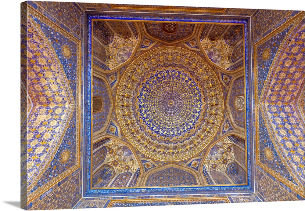 Uzbekistan, Samarkand, Registan square, decorative interior of the Ulugh Beg madrassah.