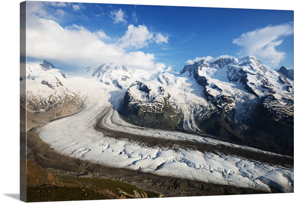 Europe, Valais, Swiss Alps, Switzerland, Zermatt, Monte Rosa glacier and Breithorn mountain.