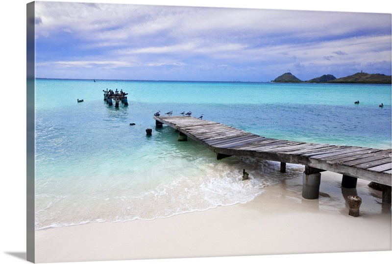 Venezuela, Archipelago Los Roques National Park, Pier on Madrisque Island Wall Art, Canvas