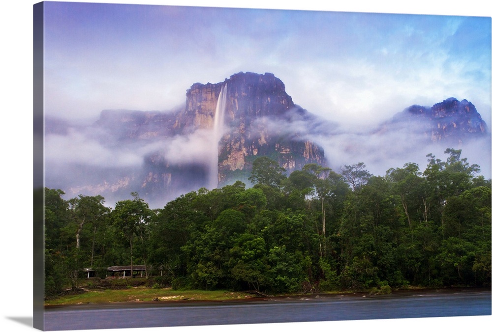 Venezuela, Guayana, Canaima National Park, Mist swirls round Angel Falls at sunrise