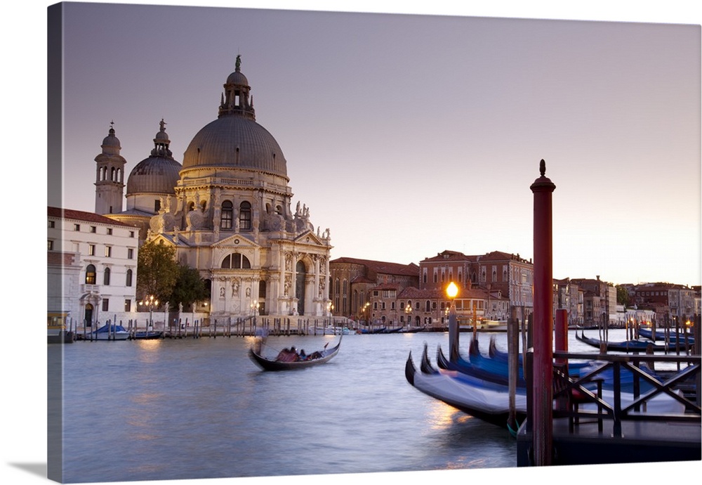 Italy, Veneto, Venice. The Grand Canal in the last evening light with the church of Santa Maria della Salute.