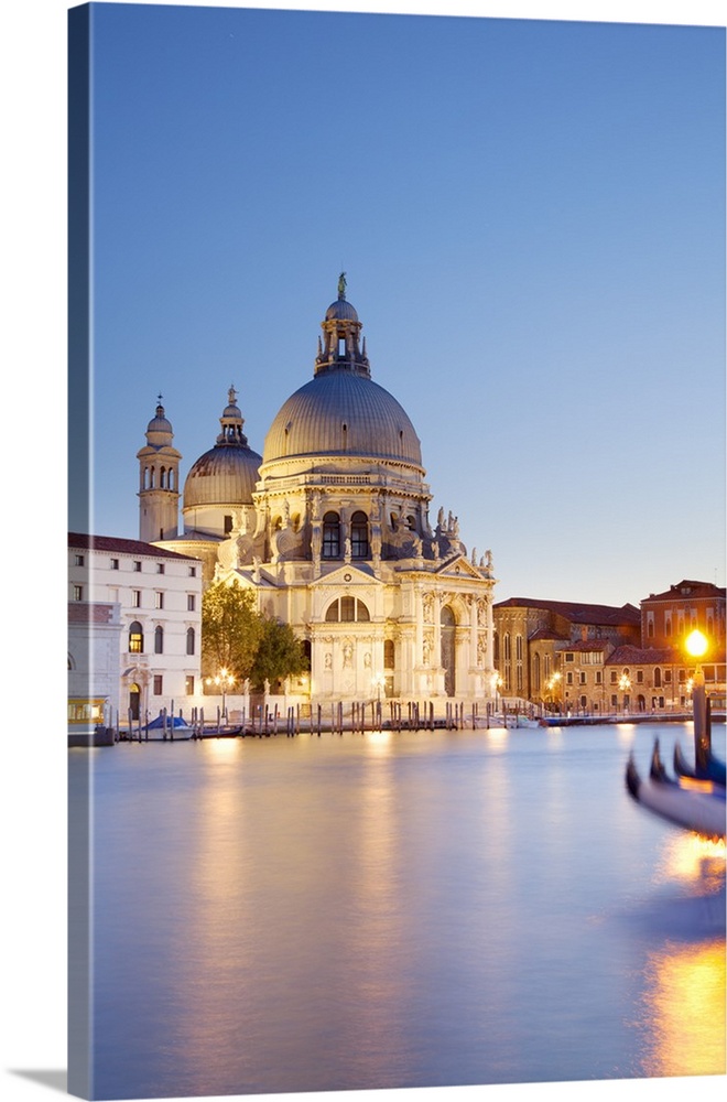 Italy, Veneto, Venice. The Grand Canal in the last evening light with the church of Santa Maria della Salute.