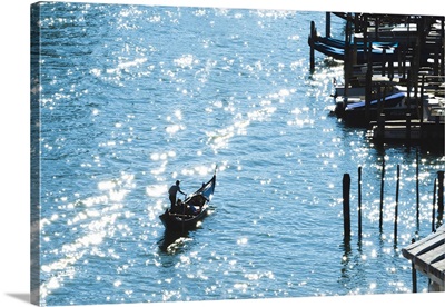 Venice, Veneto, Italy, Gondola Rowing Along The Canal Grande