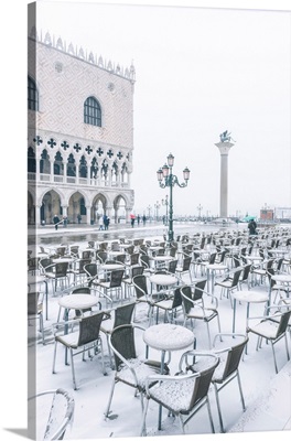 Venice, Veneto, Italy. Piazzetta San Marco And Doge's Palace With Snow.