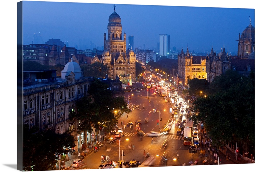 View over Victoria terminus or Chhatrapati Shivaji terminus (CST) and central Mumbai at dusk Mumbai India