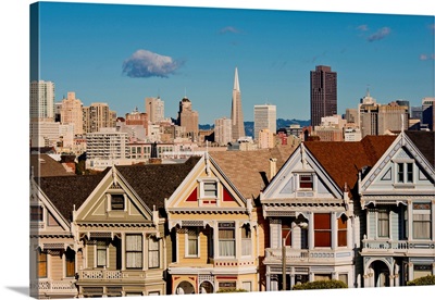 Victorian Houses And Skyline, San Francisco, California, USA