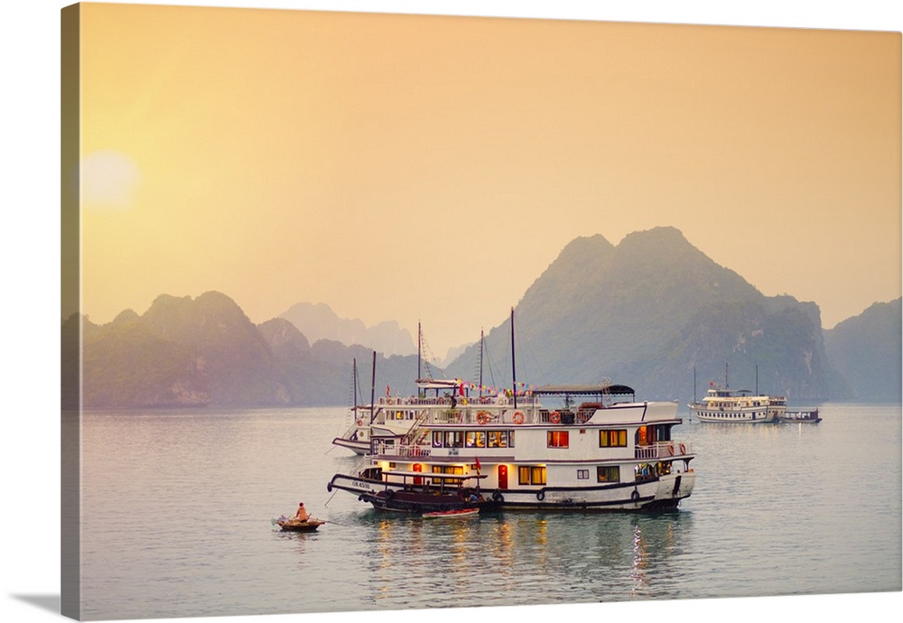 Vietnam, Quang Ninh province, Halong Bay, tourist houseboats on Halong Bay