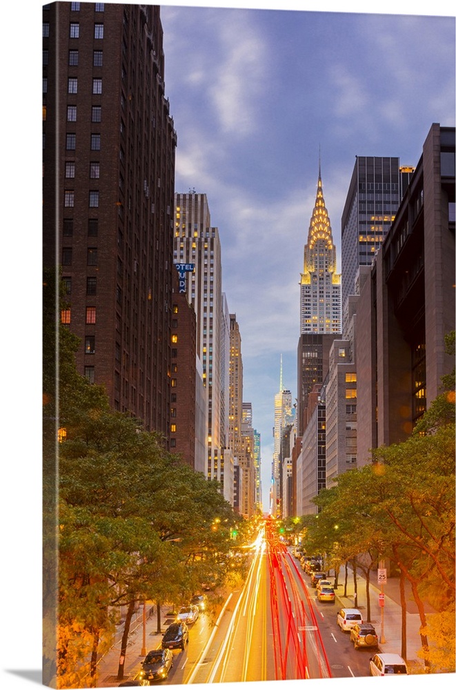 View down 42nd street from to the Chrysler building, New York, USA.