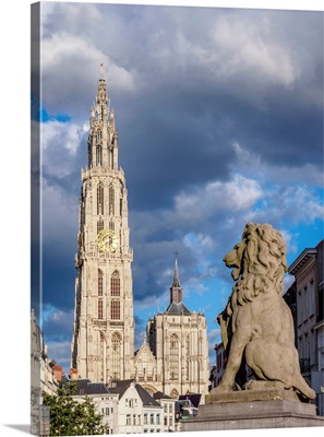 View From Steenplein Towards The Cathedral Of Our Lady, Antwerp, Belgium