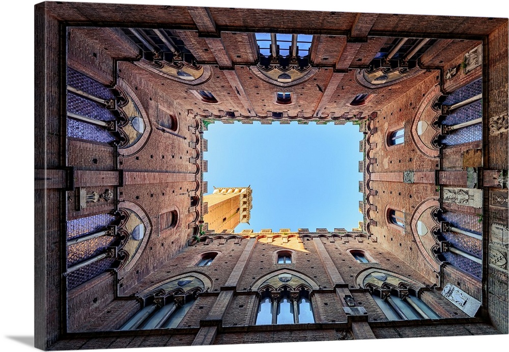 View from the courtyard of Public Building of Siena. Europe. Italy. Tuscany. Siena.