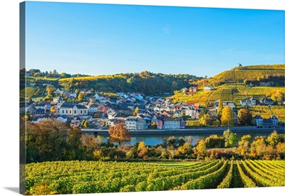 View From Wincheringen At Wormeldingen With River Mosel, Grevenmacher, Luxembourg