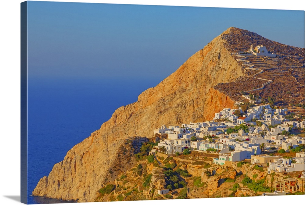 View of Chora village built on a cliff above the sea, Chora, Folegandros Island, Cyclades Islands, Greece