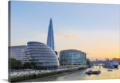 View Of City Hall, The Shard And The River Thames, London, England