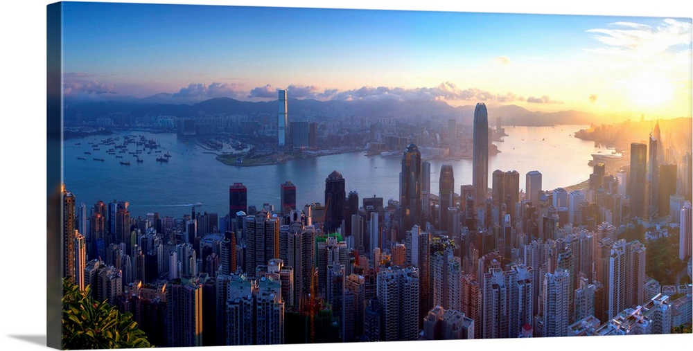 View of Hong Kong Island skyline at dawn, Hong Kong, China.