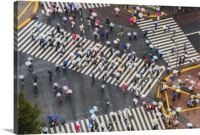 View of Shibuya Crossing, one of the busiest crossings in the world, Tokyo, Japan
