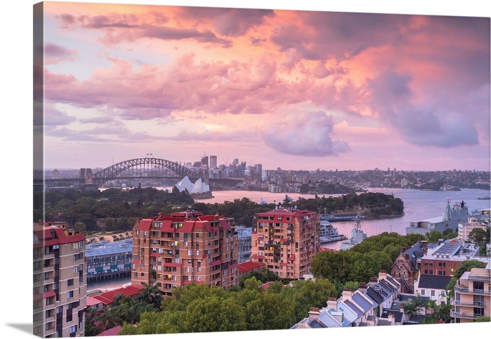 View Of Sydney Harbour Bridge And Sydney Harbour At Sunset, Sydney, New South Wales, Australia