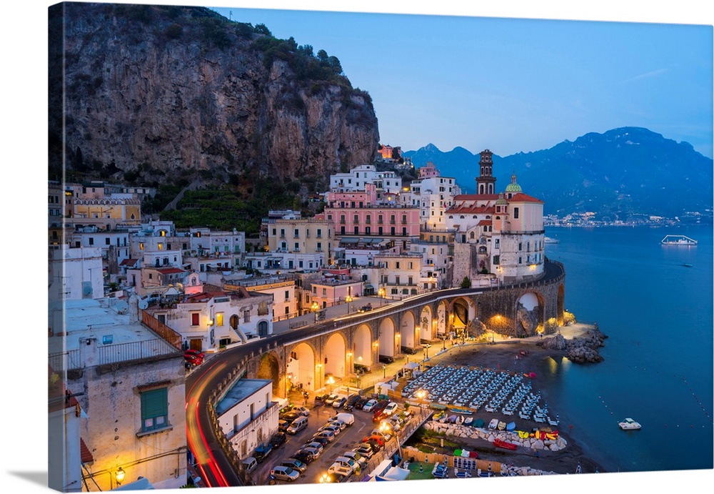 Atrani, Amalfi Coast, Salerno Province, Campania, Italy-View Of The Small Village Of Atrani During The Blue Hour