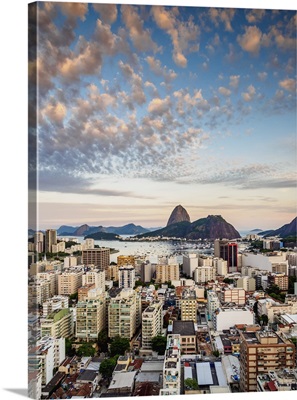 View over Botafogo towards the Sugarloaf Mountain at sunset, Brazil