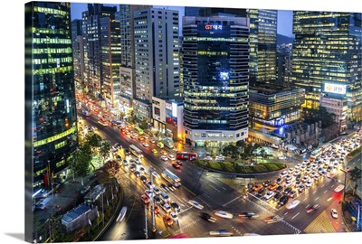 View over busy Gangnam at dusk, Gangnam District, Seoul, South Korea