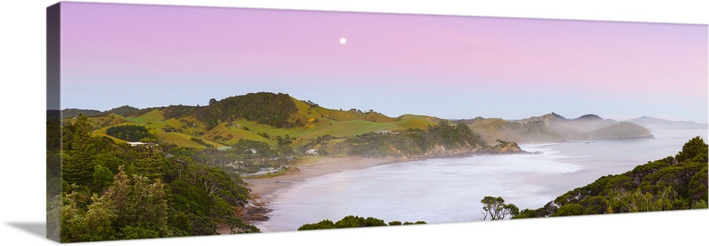 Elevated View Over Sandy Bay illuminated at dawn, Tutukaka Coast, Northland, North Island, New Zealand