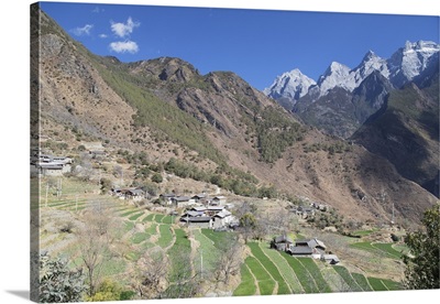 Village in Tiger Leaping Gorge and Jade Dragon Snow Mountain, Yunnan, China