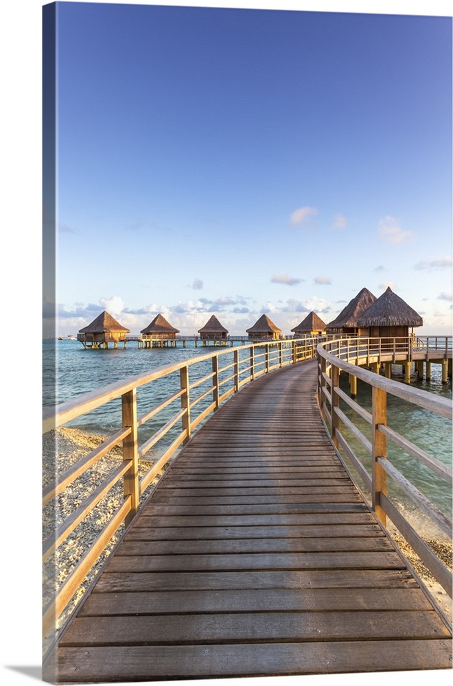 Water bungalows of Pearl beach resort, Rangiroa atoll, French Polynesia.