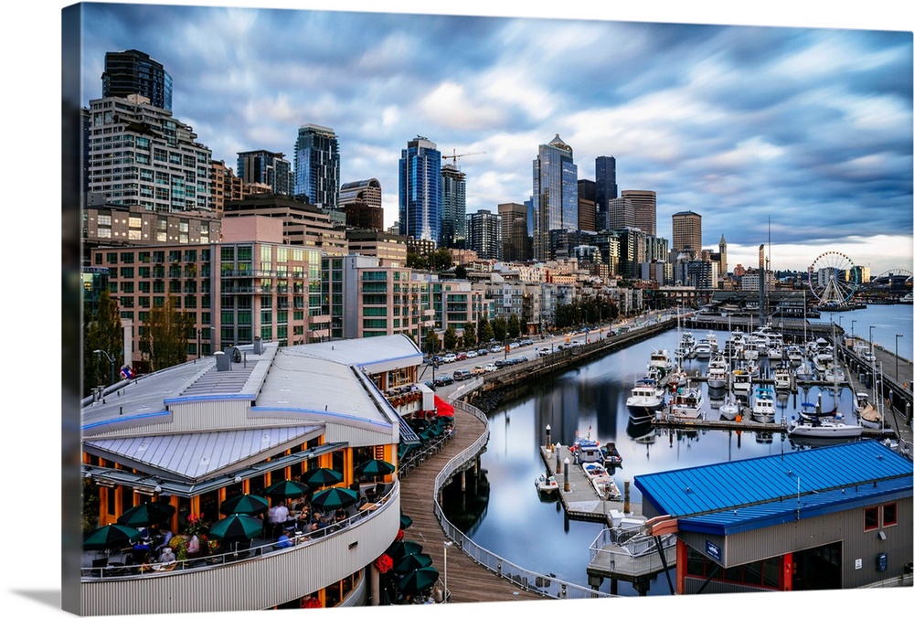 Waterfront And Downtown District At Sunset, Pier 66, Seattle, Washington, USA