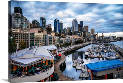 Waterfront And Downtown District At Sunset, Pier 66, Seattle, Washington, USA
