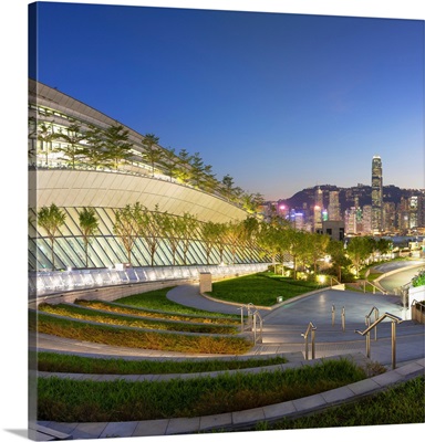 West Kowloon High Speed Rail Station And Skyline At Dusk, Kowloon, Hong Kong