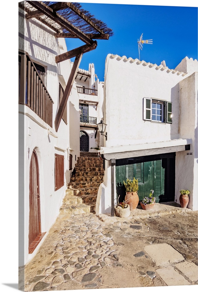 Whitewashed houses in Binibeca Vell, Menorca or Minorca, Balearic Islands, Spain.