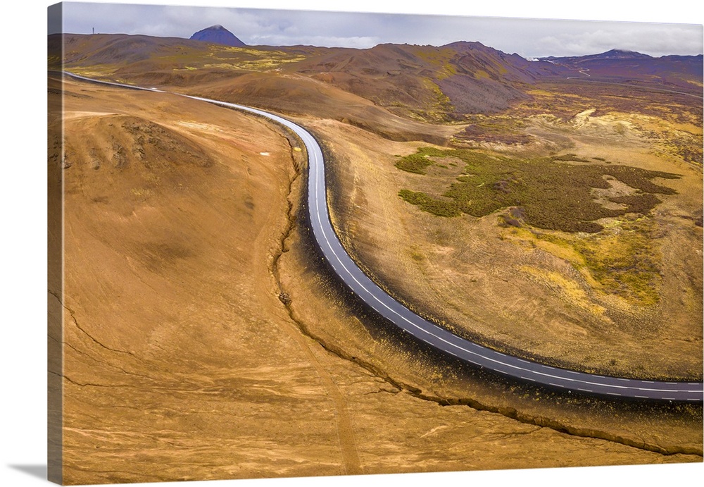 Winding road at Namafjall Hverir geothermal area, Myvatnssveit, Northeast Iceland, Iceland