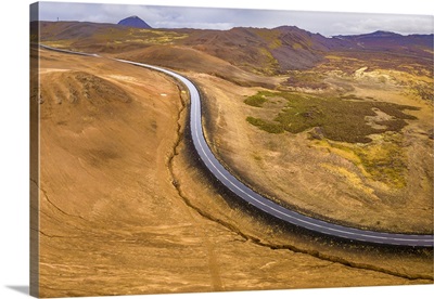 Winding Road At Namafjall Hverir Geothermal Area, Myvatnssveit, Iceland