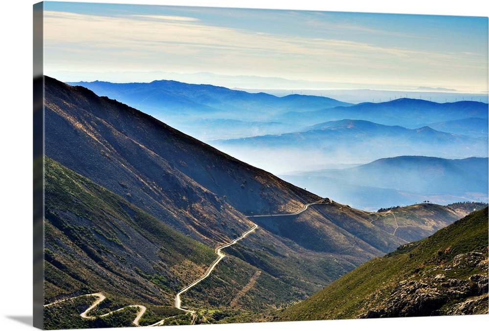 Winding road to the Acor mountain range. Serra da Estrela Nature Park, Portugal.