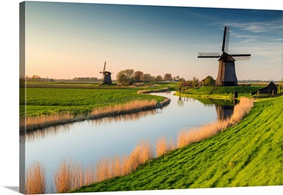 Windmill Along Canal, Near Schermerhorn, North Holland, Netherlands